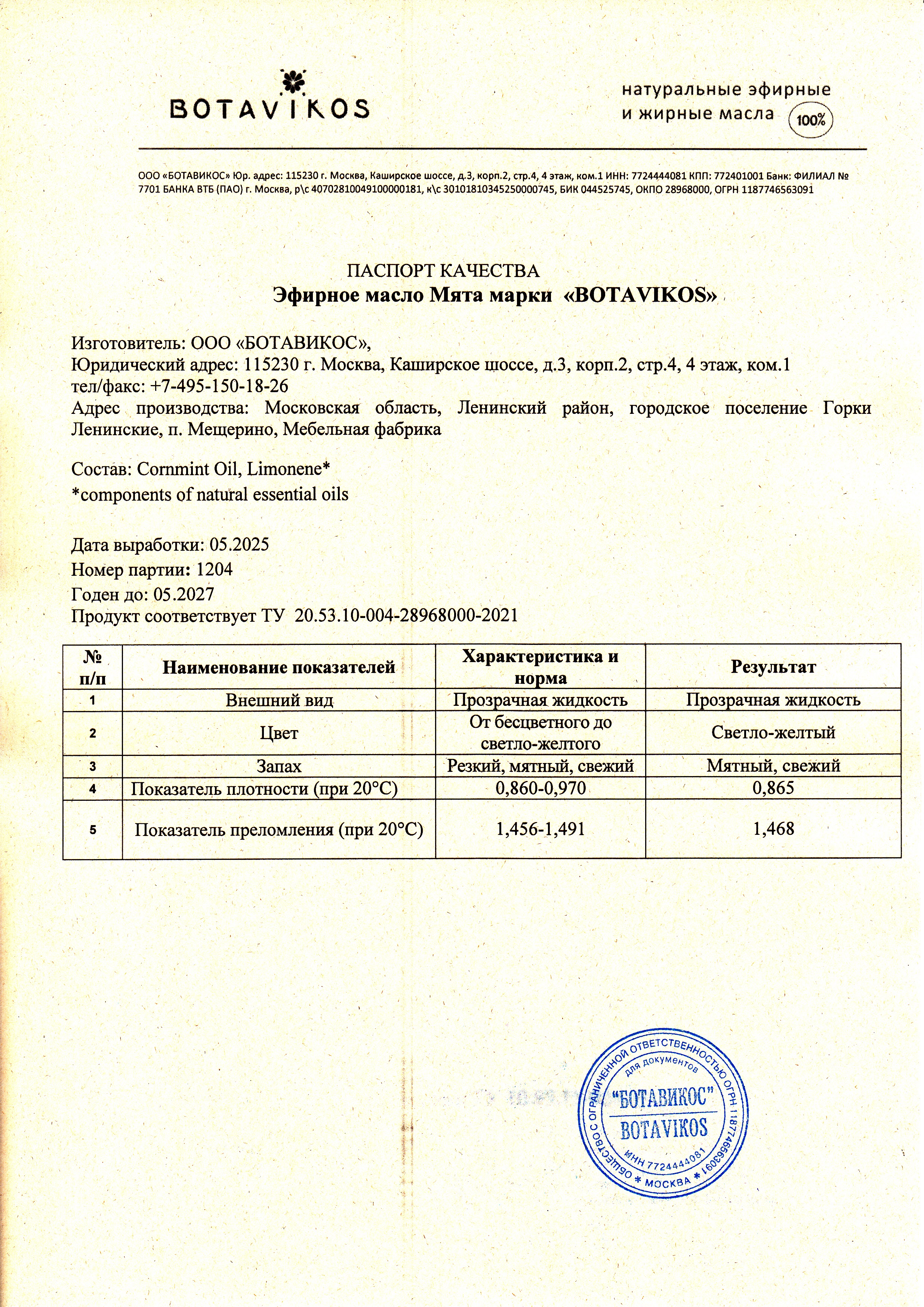 Паспорт №052025